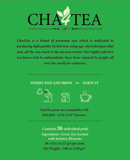 Cha4TEA 36-Count Jasmine Green Tea Pod Compatible with Keurig K-Cup Brewers