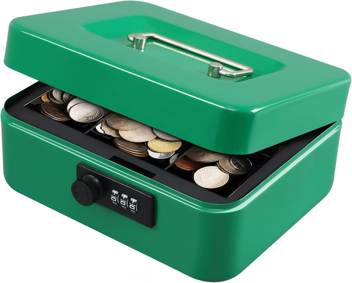 KYODOLED Small Cash Box with Combination Lock & Removable Money Tray, Black