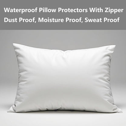 Waterproof Pillow Protectors Standard 20x28 Inches 4 Pack with Zipper Fully Sealed Dust Moisture Sweat Proof Pillow Case Cover Protector Soft White (4, Queen 20x28)