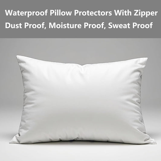 Waterproof Pillow Protectors Standard 20x28 Inches 4 Pack with Zipper Fully Sealed Dust Moisture Sweat Proof Pillow Case Cover Protector Soft White (4, Queen 20x28)