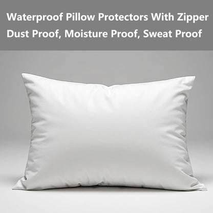 Waterproof Pillow Protectors Standard 20x28 Inches 4 Pack with Zipper Fully Sealed Dust Moisture Sweat Proof Pillow Case Cover Protector Soft White (4, Queen 20x28)