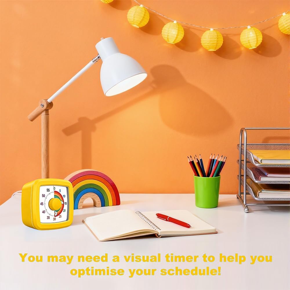 Visual Timer for Kids & Adults, 60 Minute Rainbow Countdown Timer, Time Management Tool for Classroom, Home, Kitchen, Office, School (Green-Round-Rainbow)