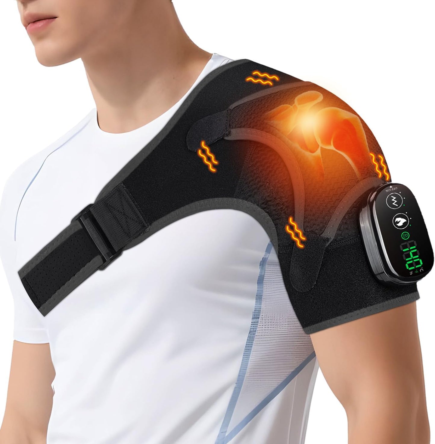 Cordless Shoulder Heating Pad with Massage, Vibration Heated Shoulder Wrap Massager, Rotator Cuff Shoulder Brace, Shoulder Massage with Heat for Pain Relief Deep, Warm Gifts
