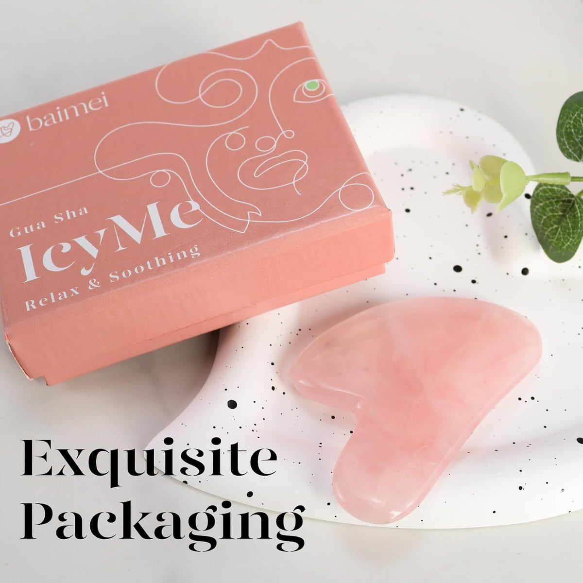 BAIMEI IcyMe Natural Rose Quartz Gua Sha Facial Sculpt Massage Tool-Pink