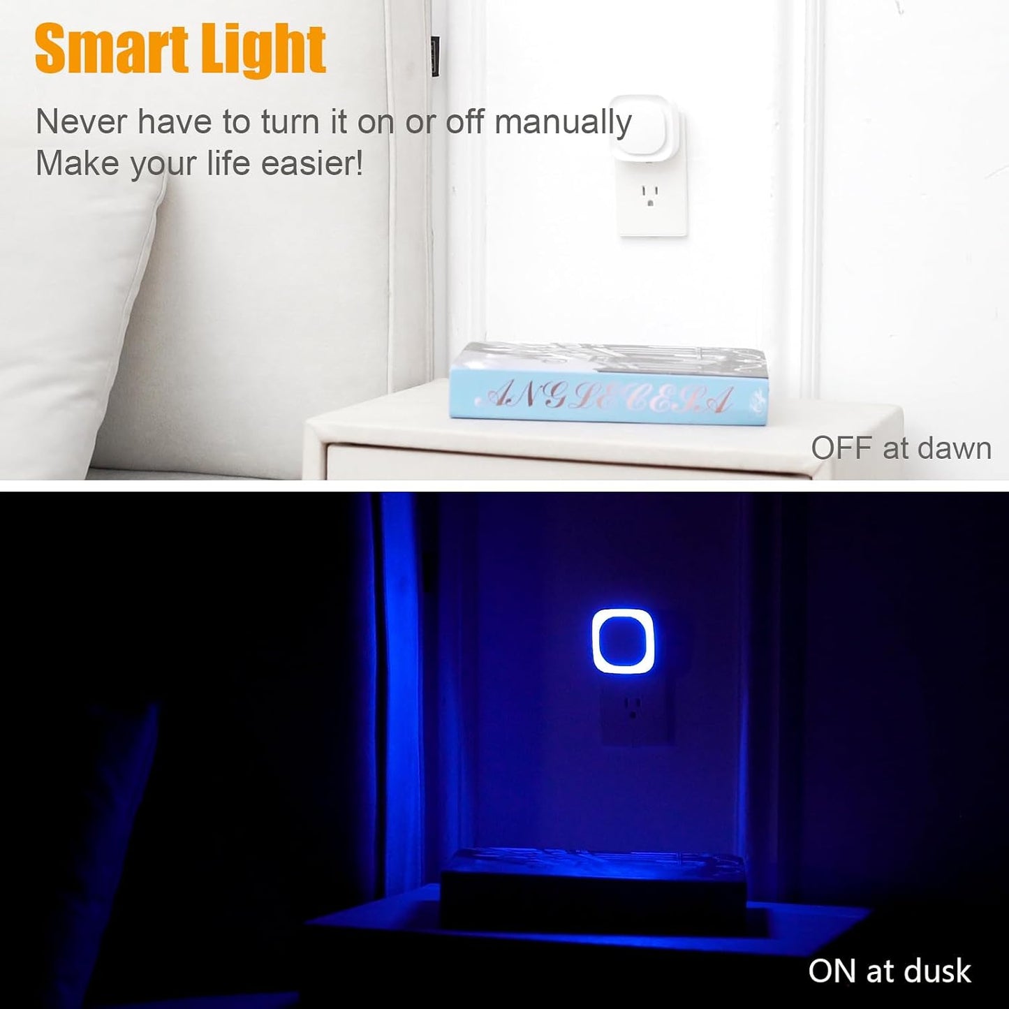 YUNLEX 2 Pack Amber Night Light, Dusk to Dawn Sensor, Warm Glare-Free Reflected Glow, 3-Level Dimmer, Auto On/Off, Plug-in LED Nightlight for Bedroom, Kids, Bathroom, Sleep, Baby Nursery, Toddler