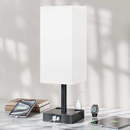 【Upgraded】Bedside Table Lamp Touch Control, with USB C+A Charging Ports & Dual AC Outlets, 3-Way Nightstand Lamp for Bedroom with LampShade Living Room Office(LED Dimmable Bulb Included)