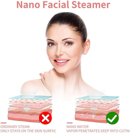 GETANYE Nano Ionic Face Steamer - 10X Penetration for Facial, Unclogs Pores, Moisturizing Spa Humidifier with Free Blackhead Remover Kit, Hair Band, Face Brush