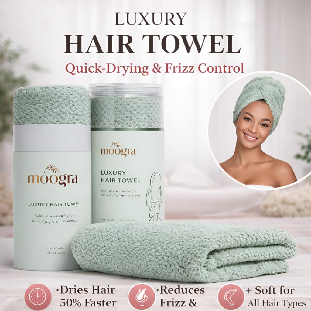 Luxury Microfiber Hair Towel Wrap for Women - Quick Dry, Super Absorbent Hair Turban, Soft & Lightweight Anti-Frizz Towel for Long, Thick & Curly Hair (Sage Green, 48" × 24")