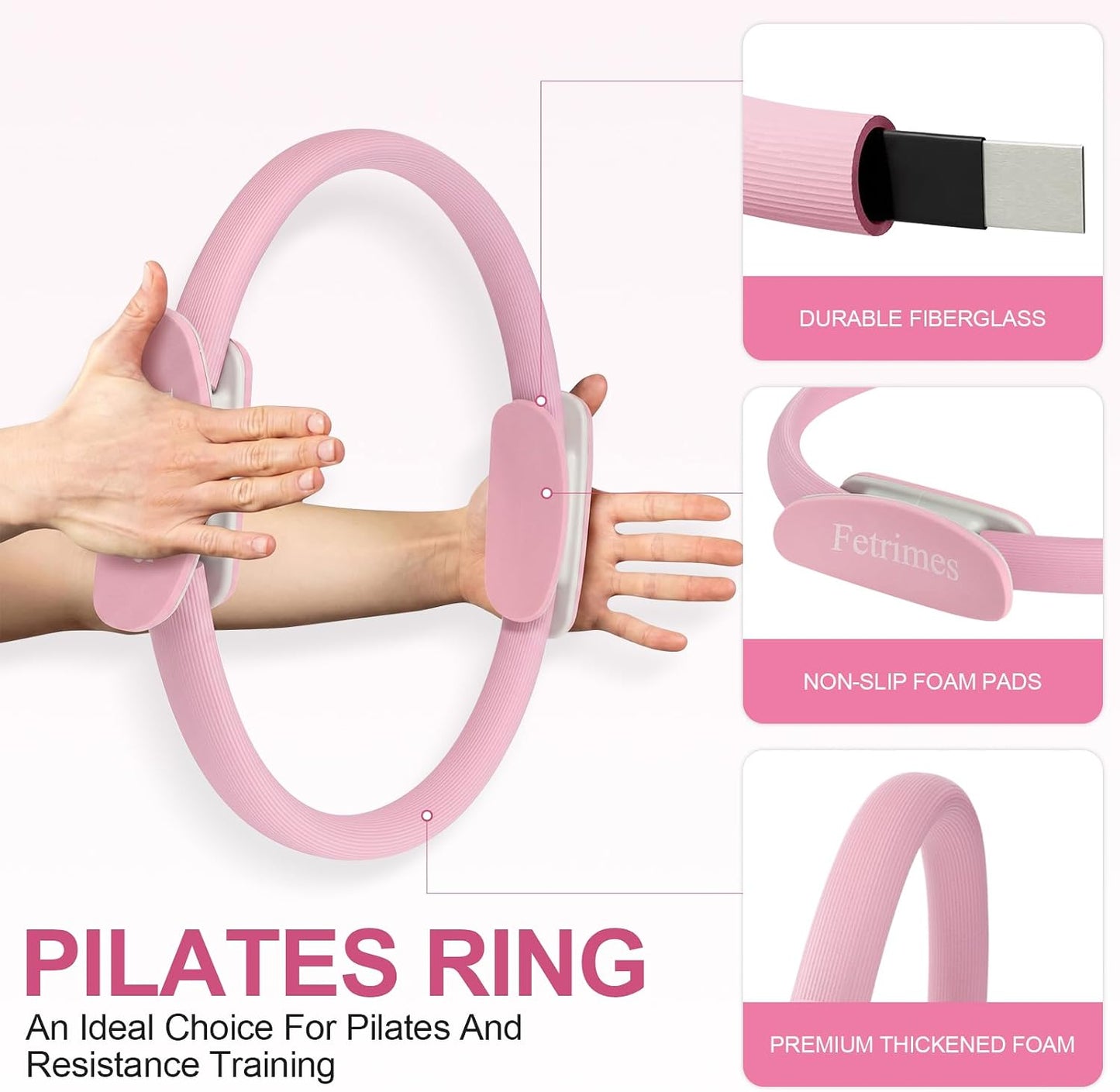 Pilates Ring 15 Inch Magic Circle Ring, Dual Padded Handles Pilates Exercise Circle, Adjustable Yoga Ring