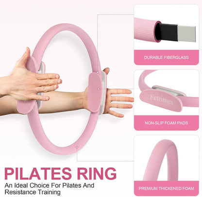 Pilates Ring 15 Inch Magic Circle Ring, Dual Padded Handles Pilates Exercise Circle, Adjustable Yoga Ring