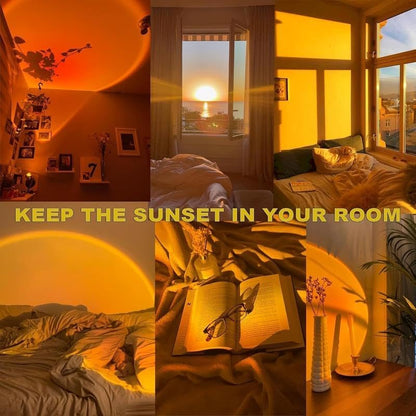 Fall Sunset Lamp Projector Light 180° Adjustable Sunset Mood Lamp, 4 Modes, Remote Control RGB Ambient Night Light for Bedroom.
