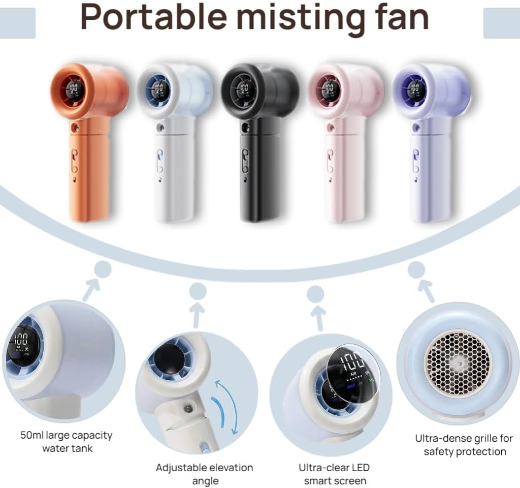 Handheld Turbo Misting Fan with LED Display & Safety Lock