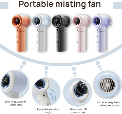 Handheld Turbo Misting Fan with LED Display & Safety Lock