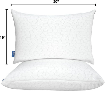 QUTOOL Cooling Pillow for Sleeping, CertiPUR-US Shredded Memory Foam Queen Pillows Set of 2, Cool Pillow for Hot Sleepers Adjustable Firm Pillow for Side, Back, Stomach Sleepers Soft Yet Support,White