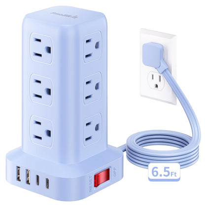 Extension Cord with Multiple Outlets, SMALLRT Power Strip Tower, Outlet Extender with 12 AC Outlets 4 USB, 6.5FT Extension Cord for Home Dorm Room, Office Supplies,Overload Protection