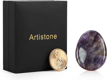 Artistone Moss Agate Crystal Chakra Thumb Worry Stone Teardrop Reiki Healing Stone Pocket Palm Stones for Anxiety Stress Relief Meditation Therapy Geometry Home Decor