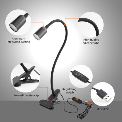 DAMI LED Reading Light for Bed Headboard – Dimmable Clip-On Book Light with Flexible Gooseneck, Adjustable Color Temperature (3000/4000/6000K), USB-Powered Desk Lamp for Dorms and Home