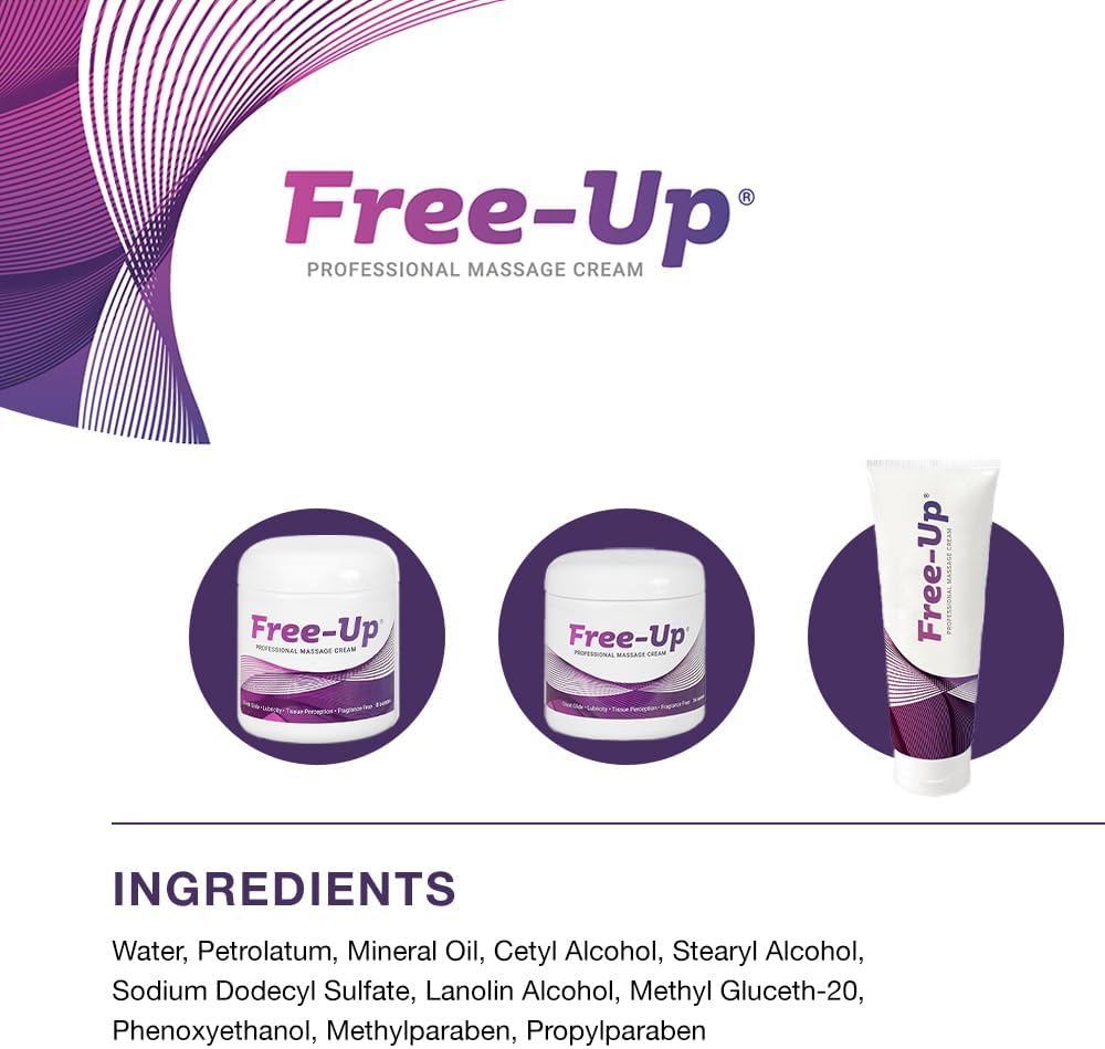 Free-Up-Professional Massage Cream, Fragrance-Free, Great Glide, Lubricity, Tissue Perception, Perfect for Physical Therapy, Massage Versatile, Non-Greasy, 8 Oz Jar