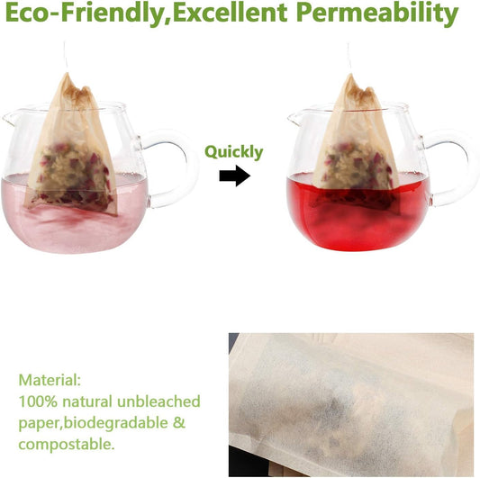 100 Pcs Disposable Tea Bags for Loose Leaf Tea, Biodegradable Tea Filter Bags with Drawstring, Corn Fiber Empty Tea Bags for Loose Leaf Tea (3.54 x 2.75 inch)