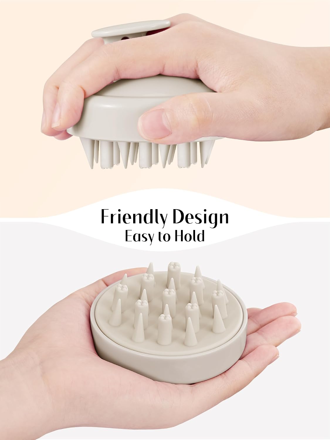 HEETA Hair Scalp Massager for Hair Growth, Shampoo Brush, Scalp Scrubber Exfoliator with Soft Silicone Bristles for Dandruff Removal to Relieve Stress, Wet Dry Use Updated Material, Beige
