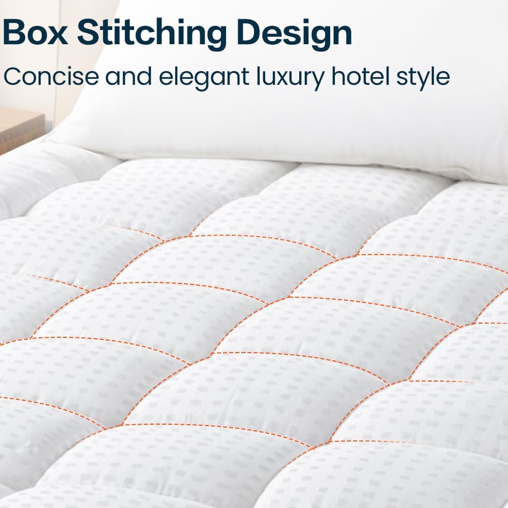 EASELAND Queen Size Mattress Pad Pillow Top Mattress Cover Quilted Fitted Mattress Protector Cotton Top Stretches up 8-21" Deep Pocket Cooling Mattress Topper (60x80 inch, White)