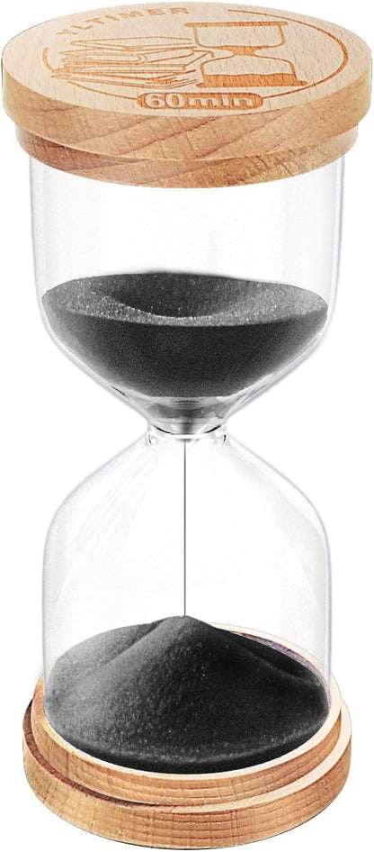 1 Minute Sand Timer, Wooden Sand Hourglass, Small Blue Hourglass, Sandglass Clock 1 Min for Classroom,Game,Decorative (Black)