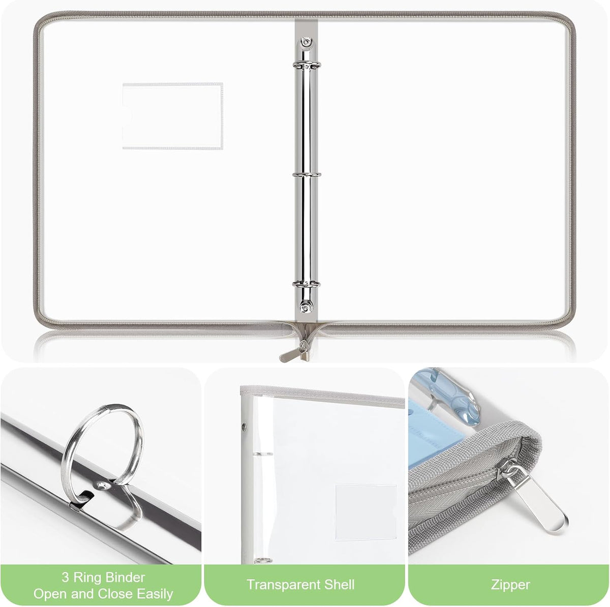 Uquelic Document Organizer, Soft PVC 3 Ring Binder with 12 Pockets