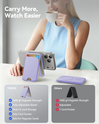 TWZKG for MagSafe Wallet, Works with Apple Find My,5 Card Holder with Stand