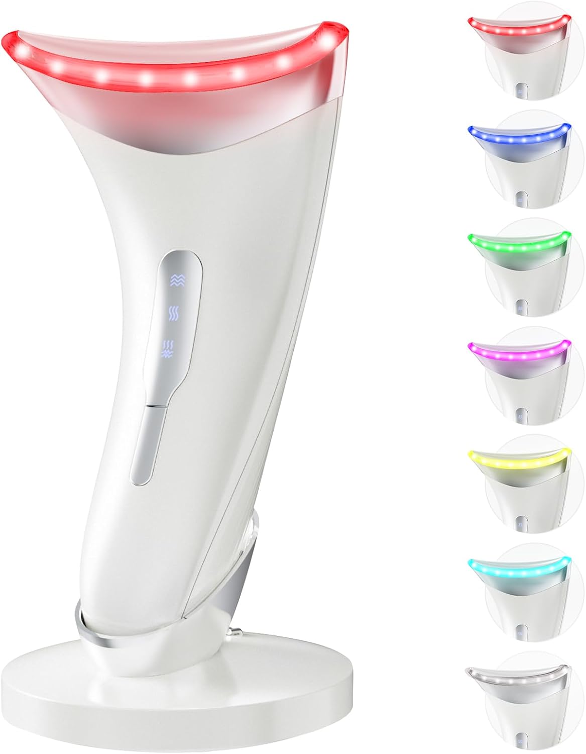 Dopsikn 7 Color Galvanic Machines - Red Light Therapy for Face and Neck, Face Massager Tool for Wrinkles, Double Chin, Vibrating Facial Massager with Thermals, Pink