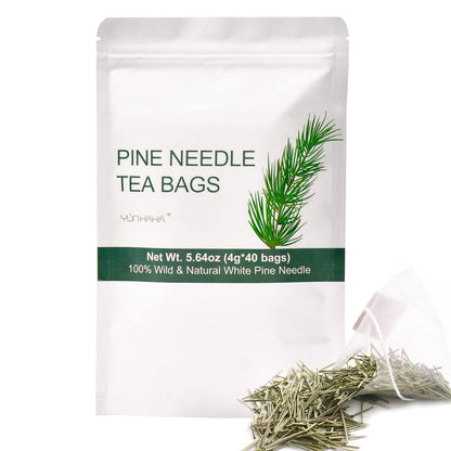 Wild Dried White Pine Needle Tea- 40 bags, 4g/bag- 100% Natural Pure Pine Needles Herbal Tea - Caffeine free- Cut & Sifted- Non-GMO