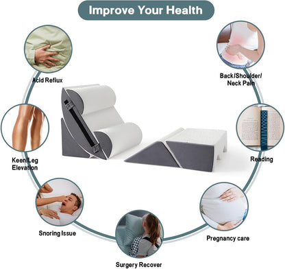 Yojoker 6pcs Orthopedic Bed Wedge Pillow Set for Sleeping, Post Surgery Foam for Body, Back and Leg Pain Relief Comfortable & Adjustable Support Pillows-Anti Snoring, Heartburn