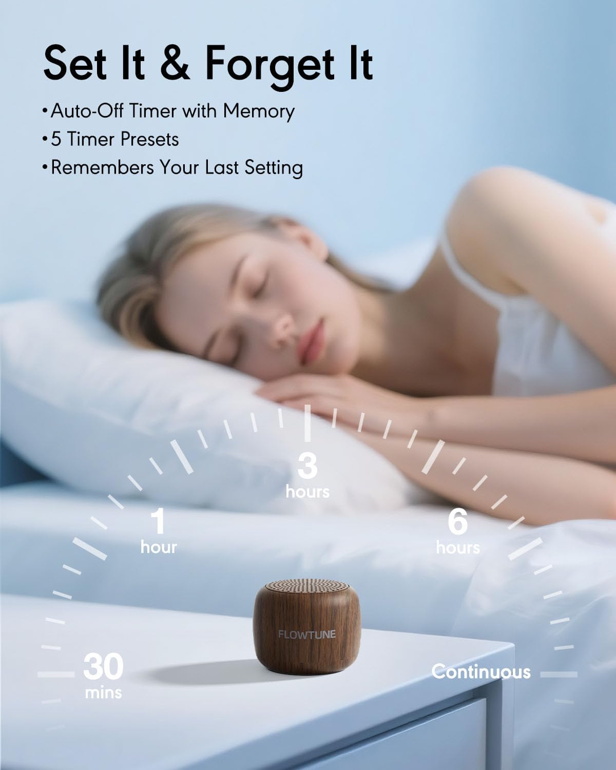 FLOWTUNE Sound Machine White Noise Machine for Baby Adults, 18 Non-looping Sounds, Timer, Memory Function, Portable Sleep Sound Therapy Gift (Mint Green)