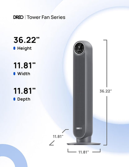 DREO Tower Fan for Bedroom, 2026 Upgraded DC Motor, 28ft/s High Velocity, 20dB Ultra Quiet Standing Fan, 8 Speeds 4 Modes, 90° Oscillating Bladeless Fan for Indoors, Floor Fans with Remote, Black