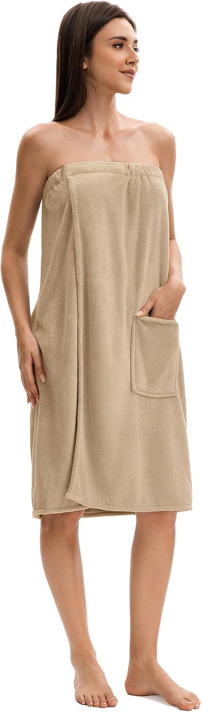 Towel Wrap For Women After Shower，Plush Bath Robe Female，Sauna Spa Wrap Around Towels With Pockets