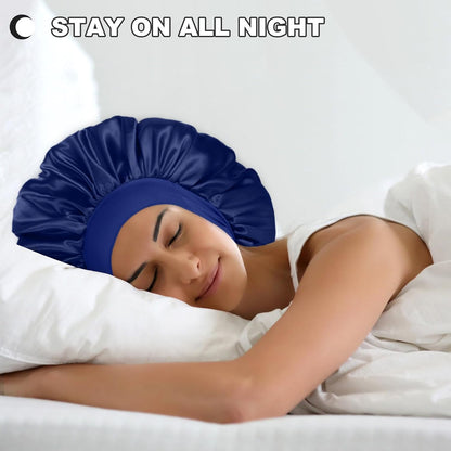 Extra Large Satin Bonnet Hair Cap for Women Men | 17inches, Jumbo Silk Sleep Cap, Wide Elastic Band for Braids Curly Hair Locs, Black