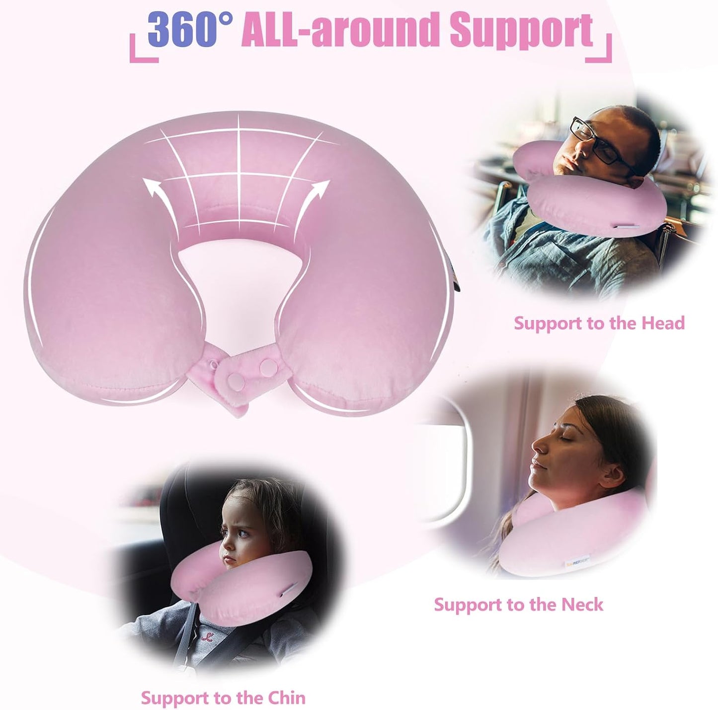 SAIREIDER Neck Pillows for Travel-Head Neck Support Travel Pillow for Traveling, Car, Home, Office Adjustable(Navy Blue)