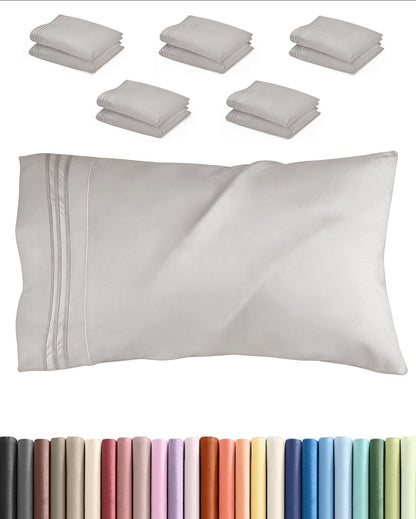 Standard Pillow Cases Set of 10 - Ultra Soft Hotel Quality Pillowcase Covers - Comfy, Cozy & Wrinkle Free - Shrink, Stain and Fade Resistant - Machine Washable Pillow Protectors - 10 Pcs Set - White - Colors B