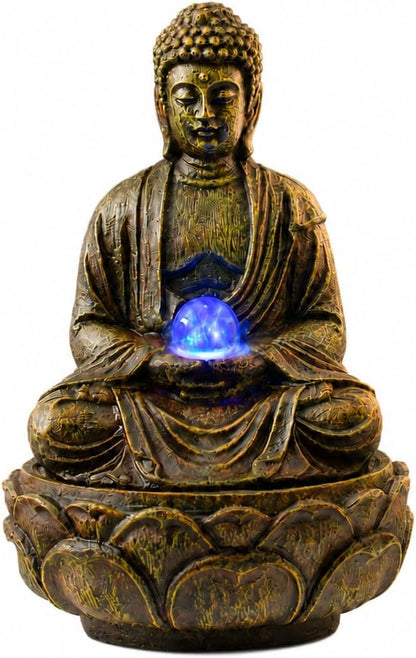Indoor Tabletop Water Fountain with LED Light, Resin Rock-Look Waterfall Decor, Feng Shui Inspired Zen Fountain for Desk, Office, Bedroom, Living Room & Meditation Space (9" Cascading Rock)