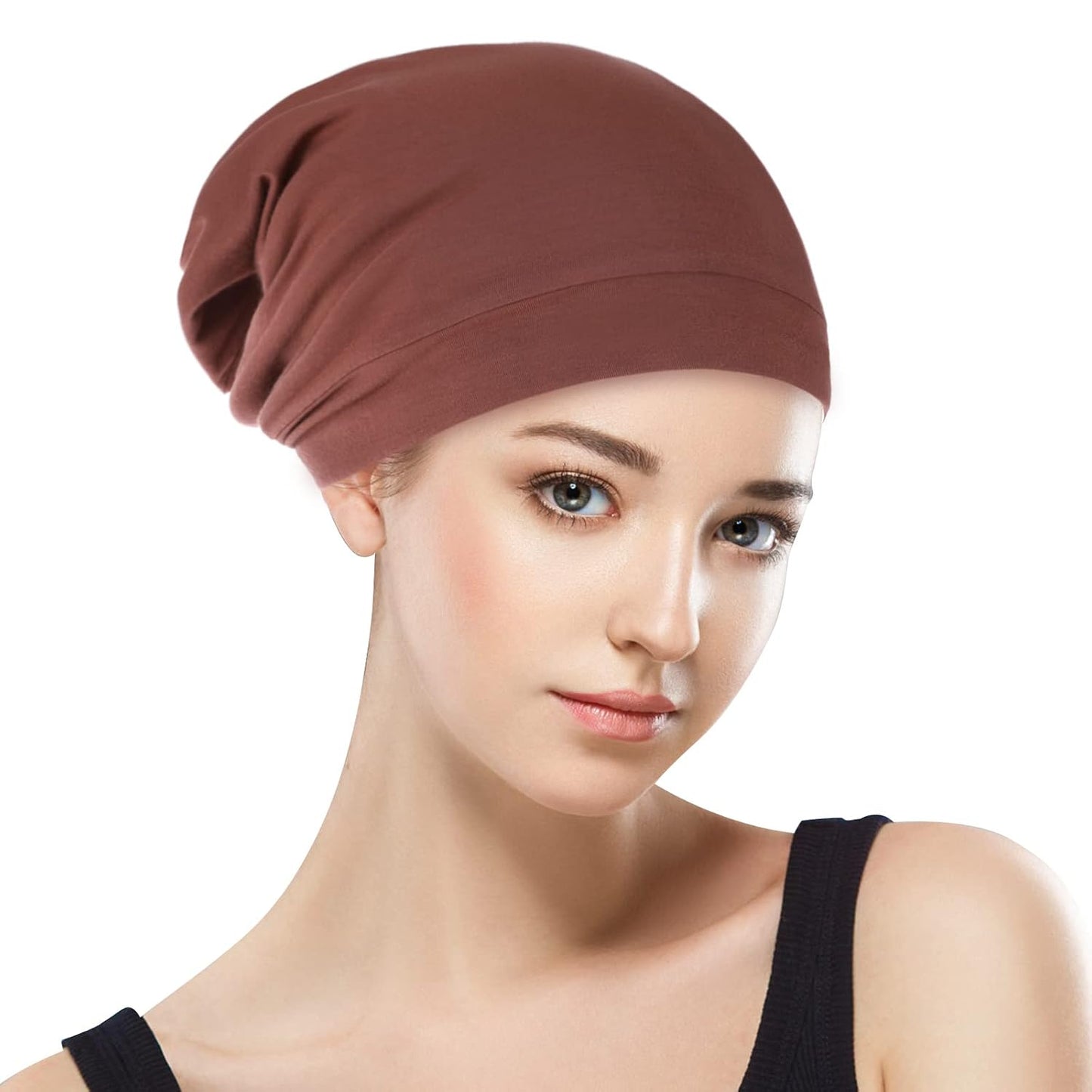 Silk Satin Lined Bonnet Sleep Cap - Adjustable Stay on All Night Hair Wrap Cover Slouchy Beanie for Curly Protection Women and Men Solid Black