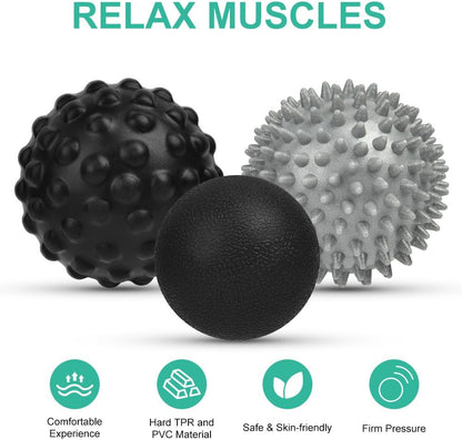 URAQT Spiky Massage Ball Set, 2 Pack Physical Therapy Massage Balls, Hard Lacrosse Ball & Spiky Massage Ball for Myofascial Release and Trigger Point Deep Tissue Massage (Blue)