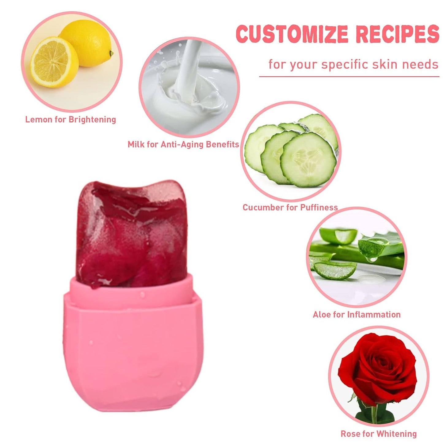 Ice Roller and Gua Sha Set for Face, Eyes and Neck - Skin Care Beauty Tools to Brighten Skin and Enhance Natural Glow (Pink)