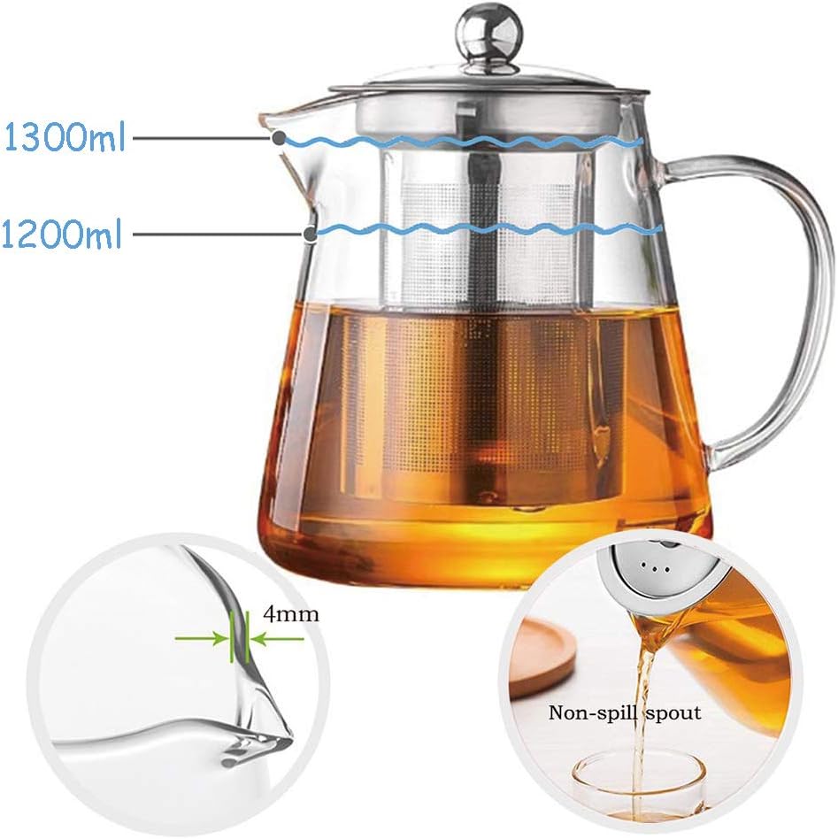 TMOST Glass Teapot with Infuser Tea Pot 950ml/32oz Tea Kettle Stovetop Safe Blooming and Loose Leaf Tea Maker Set (32oz/ 950ml)