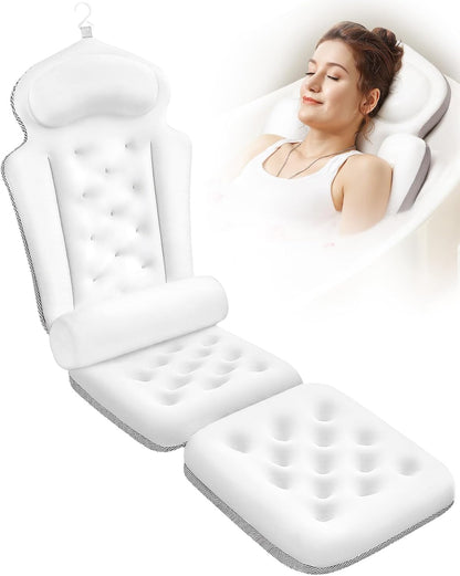 Full Body Bath Pillow for Tub, Thick Bathtub Cushion Mat with Neck, Back & Lumbar Support - Luxury Spa Bathroom Accessories, White