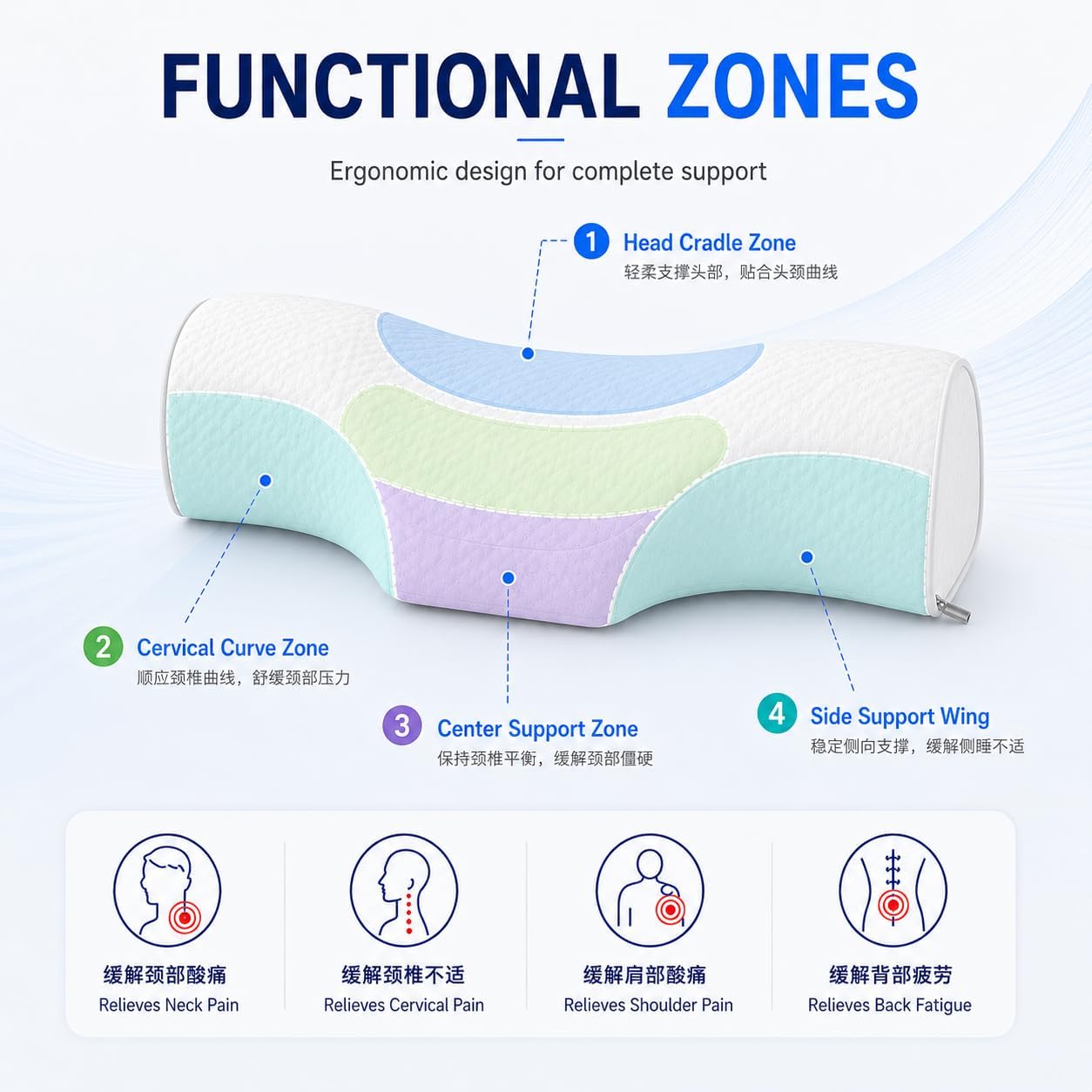 Cervical Neck Pillow, Memory Foam Neck Bolster for Sleeping, Washable Cover | polyester cover, slow rebound foam, magnet filling, raised dot texture, removable washable case, bed office chair travel