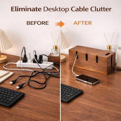 Large Acacia Wood Cable Management Box for Power Strips