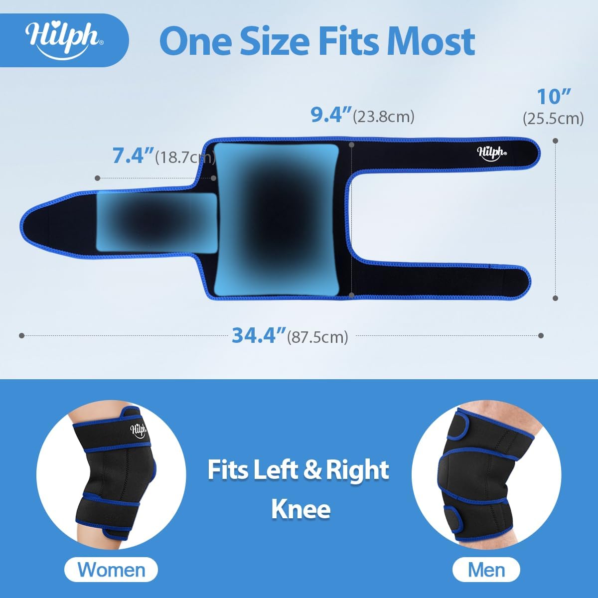 Hilph Large Hot & Cold Therapy Knee Ice Wrap with Dual Gel Packs & Adjustable Brace for Full Knee Coverage, Pain Relief for Replacement Surgery, Arthritis, ACL, Meniscus Tear, Women, Men Black
