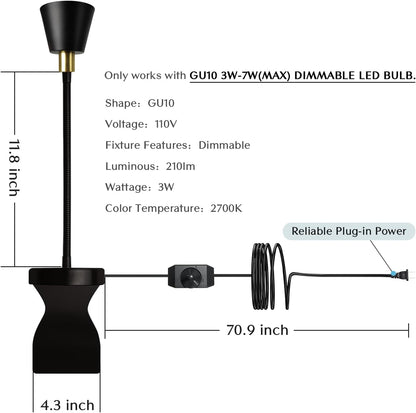 Solfres Patented Innovative Design Headboard Reading Light. No Drilling Golden Book Light for Bedtime Reading. Dimmable LED Book Reading Lamp with Bulb. Movable & Flexible, Black