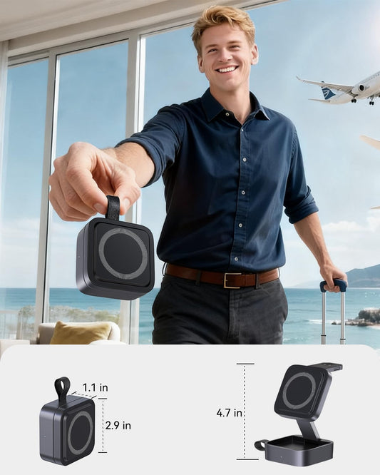 3 in 1 Wireless Charging Station for Apple Devices, Magnetic Foldable Travel Fast Charger Stand Compatible with MagSafe for iPhone 18/Air/17/16/15/14/13/12 Series, Apple Watch & AirPods Pro/4/3/2