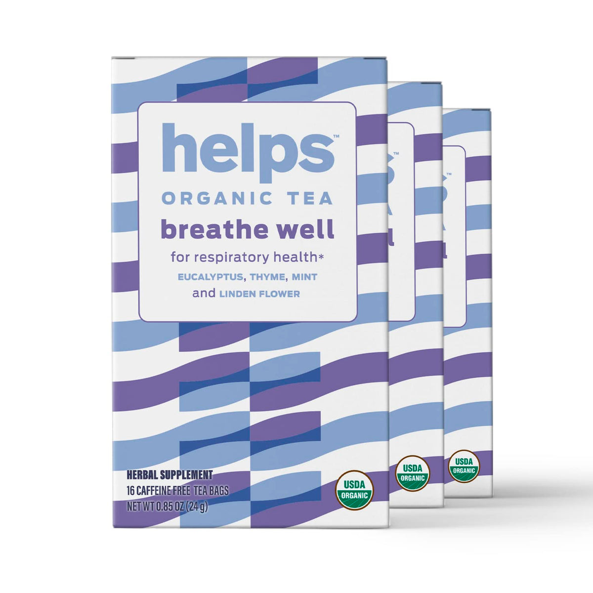 HELPS TEAS | Helps Breathe Well Tea | Organic herbal blend of Eucalyptus, Thyme, Tila and Mint that clear your sinuses and strengthening your inmune system | 16 Tea Bags - Pack of 3 |