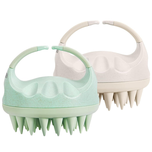 HEETA Scalp Massager with Soft Silicone Bristles for Hair Growth, Dandruff Removal, and Scalp Relaxation - Shampoo Brush for Wet or Dry Hair (Green & Purple)
